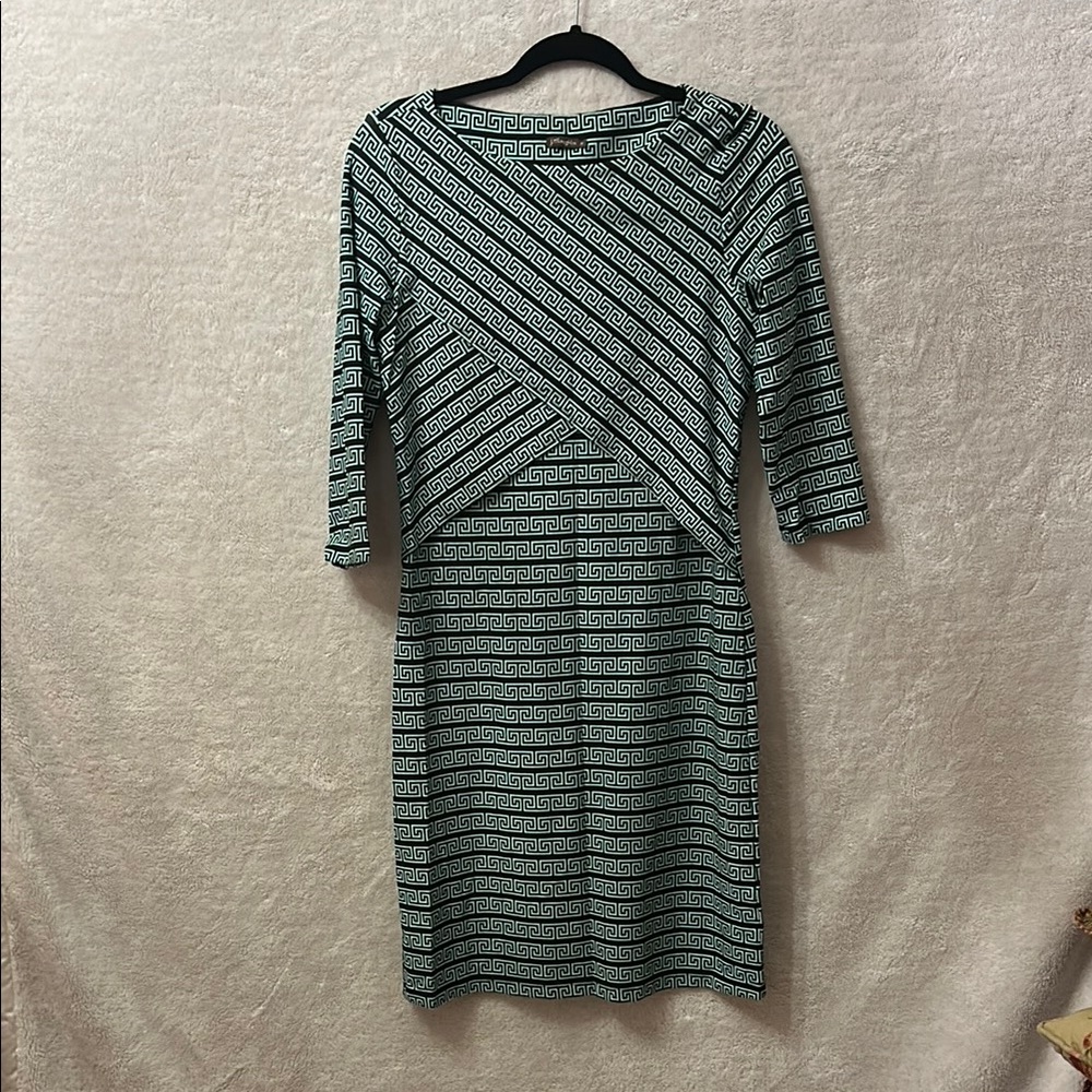J. McLaughlin Green and Black Sheath Dress with Crew Neck